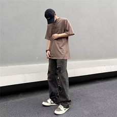 美式vibe裤子高街水洗牛仔裤男设计感小众拉链裤B2002P45，男装牛仔裤，星座1116-2