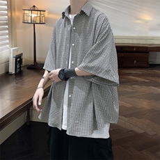 港风经典格子宽松男士衬衫A071-C03-P35，男装衬衫，电商A071