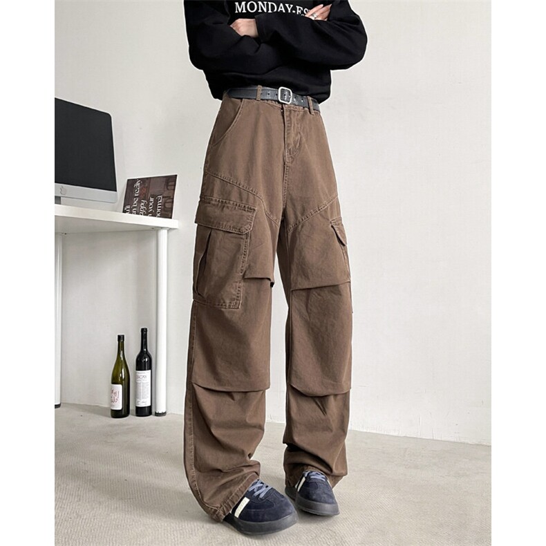美式复古多口袋直筒工装裤男街头宽松百搭阔腿裤K354-P45，男装休闲裤，星座308B-2