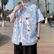 店主风夏季冰丝港风大码复古碎花短袖衬衫花衬衣男7231P35，男装衬衫，电商A056