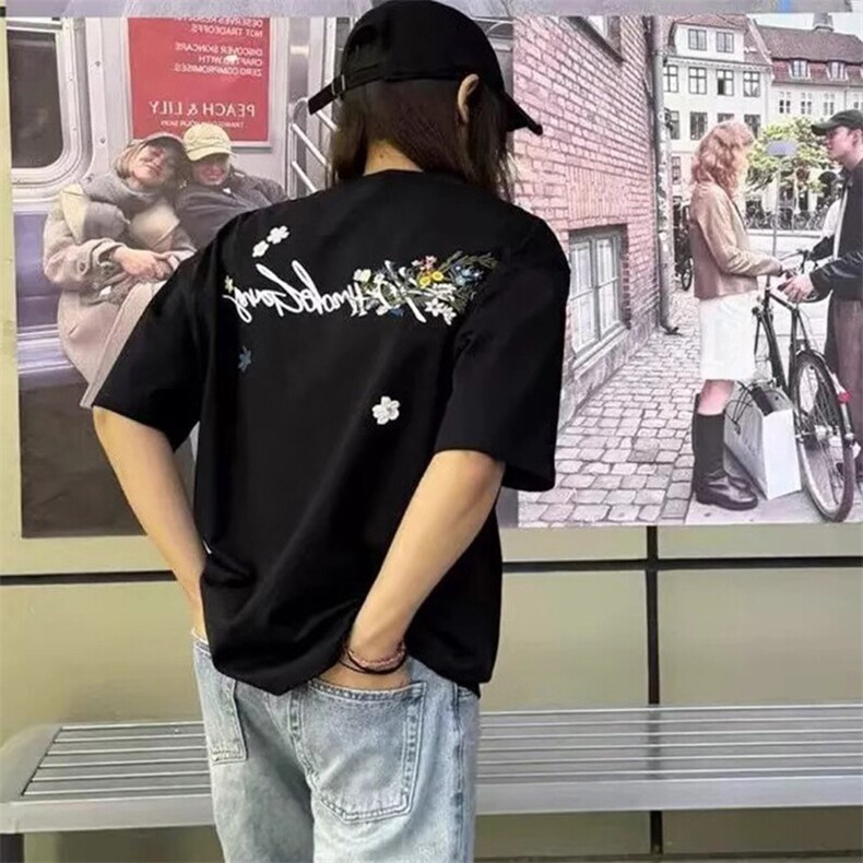 万针全刺绣工艺抖音得物高品质260克重磅纯棉双纱美式高街短袖T恤,男装T恤,电商A486-1