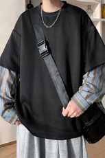 2026春季拼接袖圆领假两件长袖卫衣宽松复古卫衣W5042-特P30控58，男装卫衣，电商A001