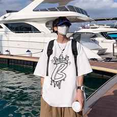 港风夏季字母图案创意印花重磅落肩袖短袖t恤XZ514-2-1298-P28，男装T恤，星座514-2(原B239)