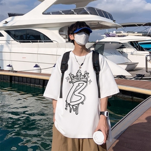 港风 夏季字母图案创意印花 重磅落肩袖 短袖t恤XZ514-2-1298-P28图片