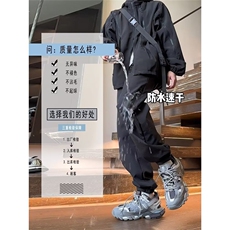 速干冲锋裤男设计感魔术贴束脚直筒登山裤子美式机能黑色工装裤潮，女装休闲裤，星座1210-1
