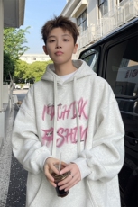 已注册/华棉春秋外景花灰落肩宽松连帽卫衣男WY00182/P45加绒P50，男装卫衣，电商B316