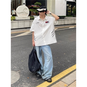 男夏季薄款冰丝条纹半袖设计感小众美式潮牌痞帅衬衣WA1280-P37图片