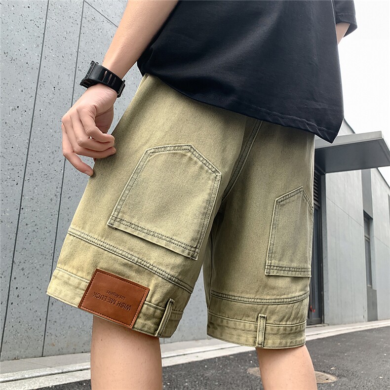 港风大码水洗做旧反穿阔腿牛仔短裤男潮牌XZ213-NZ7034-P40控68,男装牛仔裤,星座213