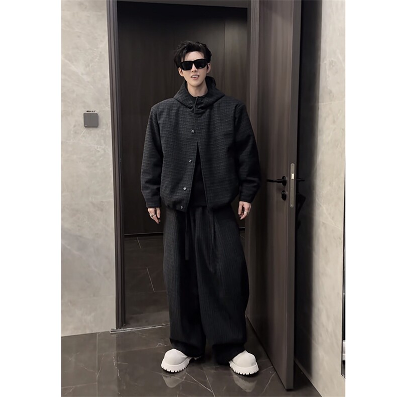 抖音高级保暖连帽棉服外套弯刀裤套装TZ353上衣135裤子78网图图片