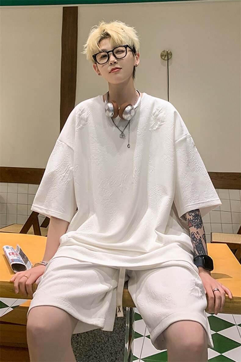 量大优供视频新中式龙纹提花短袖T恤男XH62-特p20,男装T恤,电商B367