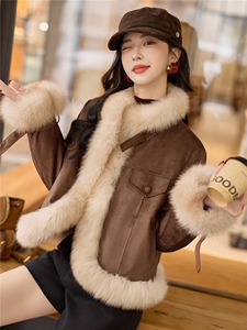 现货<鹅绒服>2025年冬季高端皮草狐狸毛加厚保暖韩版短款外套图片