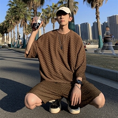 C521P52男生青年纯色百搭休闲套装短袖T血短裤户外运动休闲，男装休闲套装，星座512-6