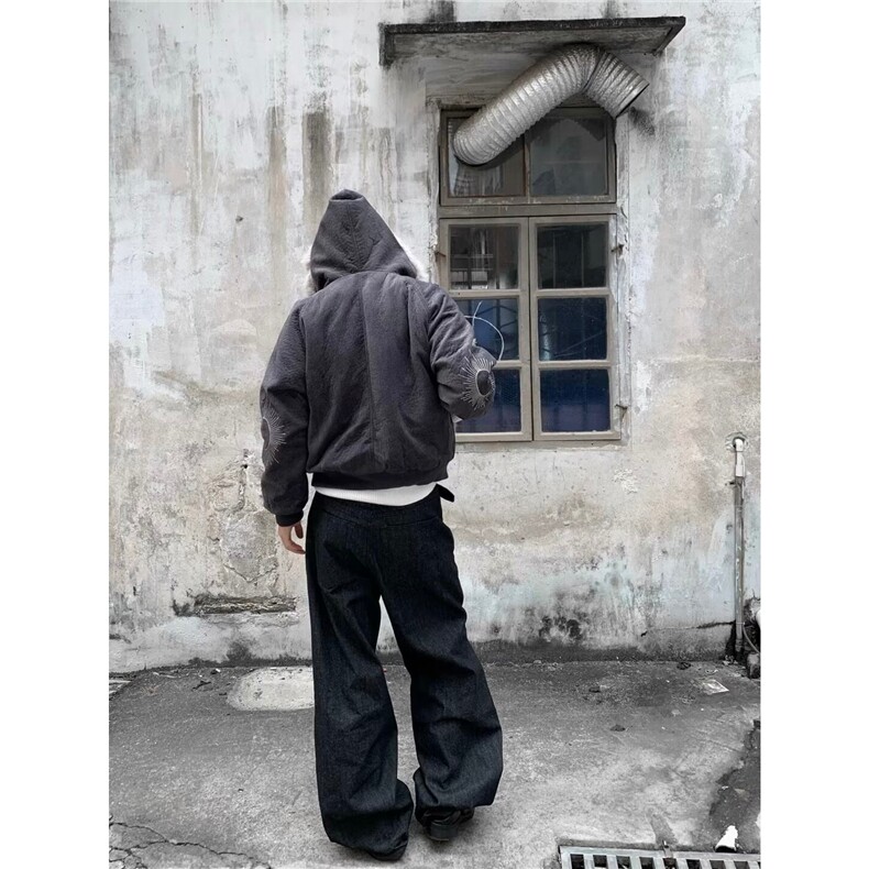 网图座山雕毛领拼接连帽棉服加绒短款防水外套A025-JY1277-P140,男装棉衣,电商A025