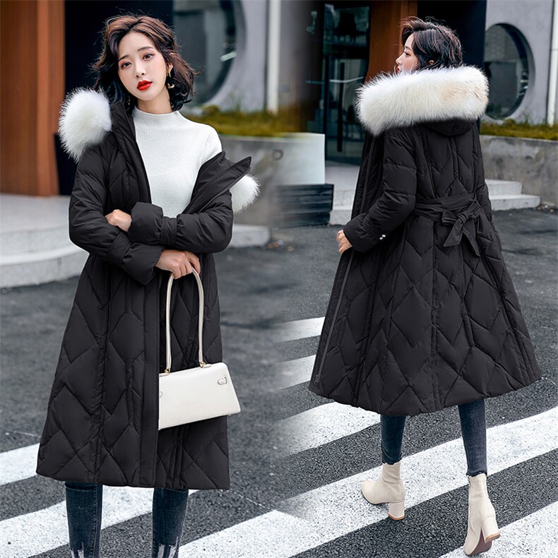 羽绒服女2021冬季新款加厚保暖外套中长款白鸭绒过膝显瘦貉子毛领，女装羽绒服，海爱依仁