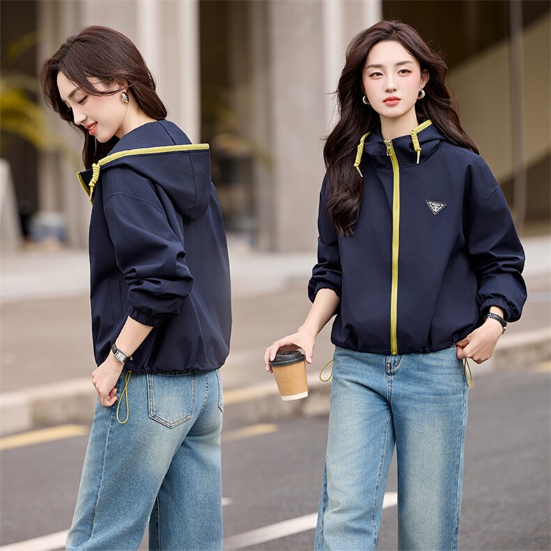 2025春秋季新款时尚休闲百搭品质拉链连帽休闲韩版短外套女，女装短外套，诺蝶