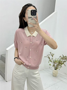 2025百搭时尚简约刺绣花polo领羊绒衫图片