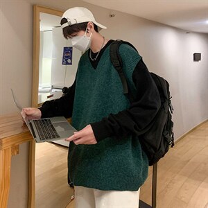 M2206-P32纯色针织衫V领背心毛衣男生图片