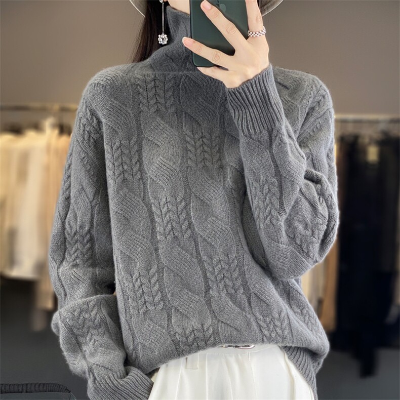 高领羊毛衫女套头加厚2024秋冬新款长袖休闲,女装羊毛衫,鹿一羊绒