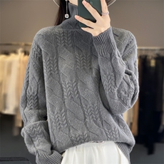 高领羊毛衫女套头加厚2024秋冬新款长袖休闲，女装羊毛衫，鹿一羊绒