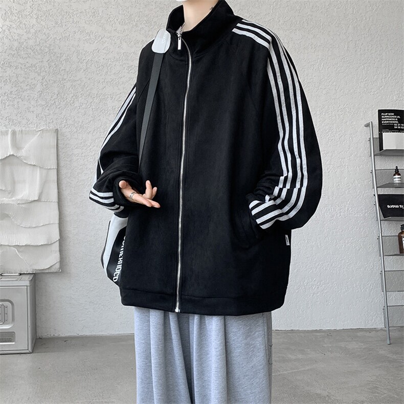 8XL-M春季大码外套男重磅条纹麂皮绒棒球服立领夹克衫JK004P75,男装夹克,电商B312
