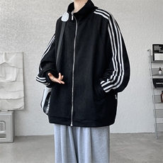 8XL-M春季大码外套男重磅条纹麂皮绒棒球服立领夹克衫JK004P75，男装夹克，电商B312