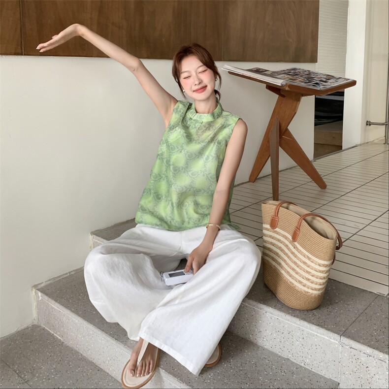 新中式国风套装女2025年夏季新款高级感刺绣衬衫上衣阔腿裤两件套,女装套装/套裙,2D044