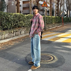 2025春款韩版格子长袖衬衫C7110-P65棉，男装衬衫，星座1004-3