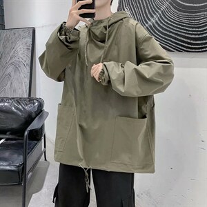 纯色套头连帽卫衣男士宽松抽绳小外套潮cec工装夹克春秋薄803-p35,男装卫衣,星座1008-1