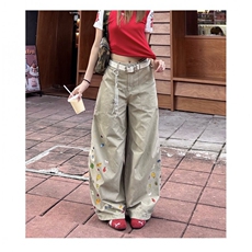 美式复古宽松弯刀工装裤男女高街休闲拖地阔腿印花cleanfit长裤，男装工装外套，星座601-1