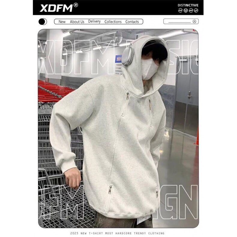 连帽开衫卫衣夹克男美式复古简约廓形休闲宽松外套513AWY2778P42,男装夹克,星座513A