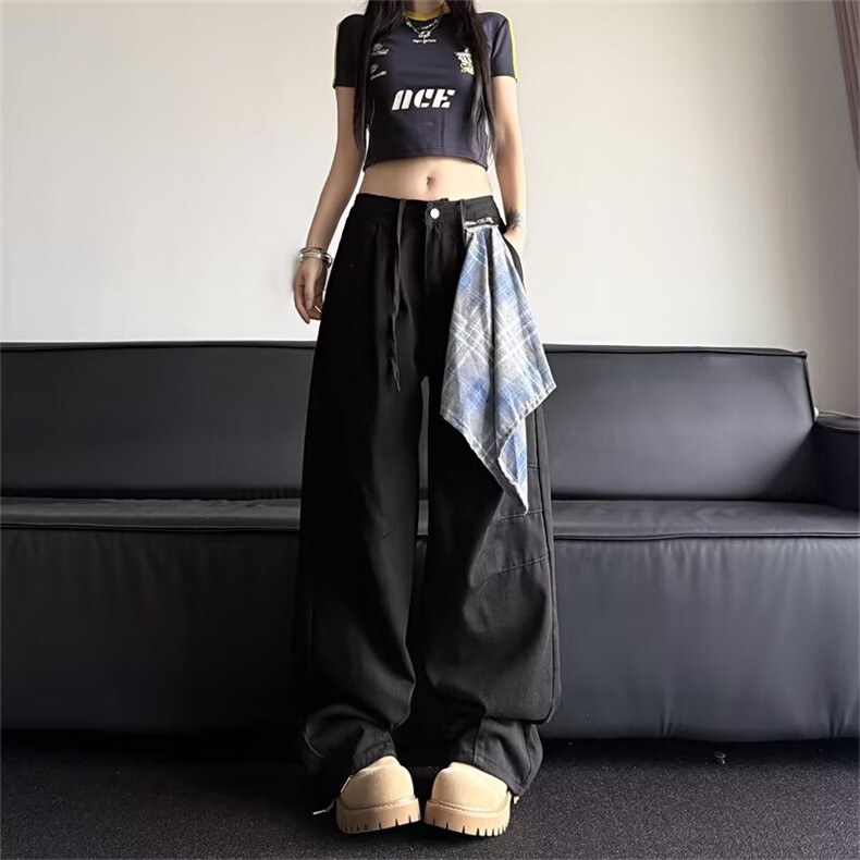 方巾可拆弯刀牛仔裤男女拉链设计感镰刀裤宽松阔腿裤子AM36P54，男装牛仔裤，星座1013-5