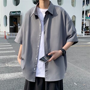新款韩版宽松百搭休闲上衣纯色五分袖衬衣2023夏季 W3081-P23图片
