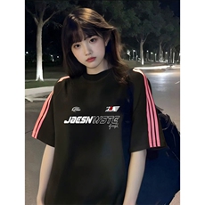 抖音得物品质二开240克宽松纯棉美式潮牌印花三条杠中性风短袖T恤，男装T恤，电商A486