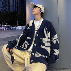 港风秋款男开衫毛衣针织衫单排扣渐变扎染印花外套M323P65，男装针织衫/毛衣，星座1013-1