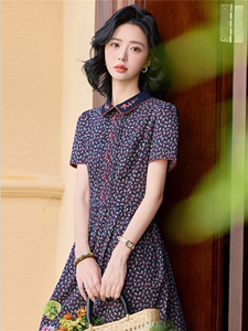 田园风碎花刺绣连衣裙女春夏收腰显瘦中长裙（细节图颜色为准）图片