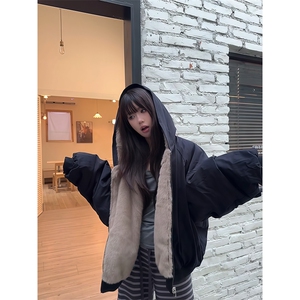 两面穿现货重磅短款座山雕棉衣男女双面穿毛毛绒棉服加厚外套
