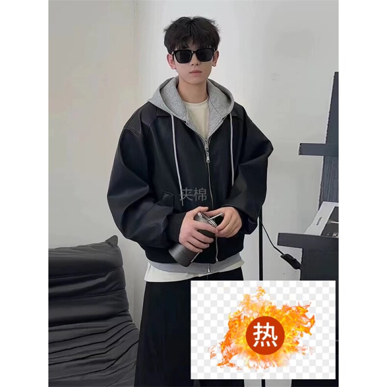 MA738-P128网图高质量夹棉皮衣假两件棉服图片