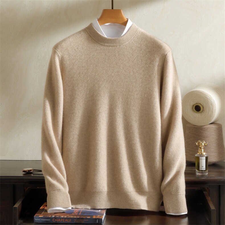 2024秋冬新款羊绒男士华夫格圆领经典纯色羊绒衫男装，男装羊绒套衫，英皇羊绒
