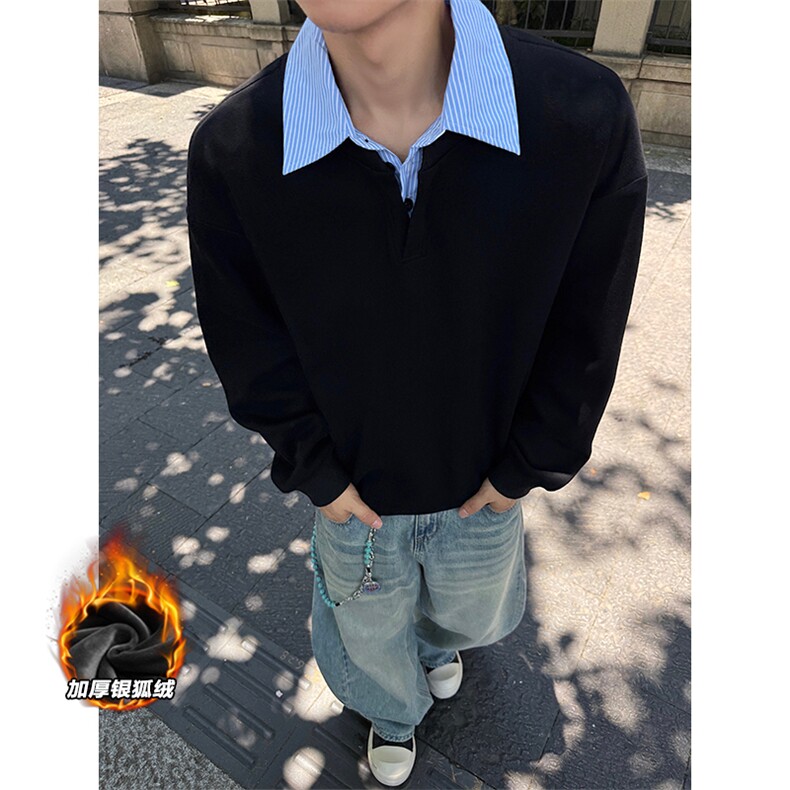 重磅380g华棉Polo领假两件保暖银狐绒卫衣男W5432J加绒-特P45控88，男装棉衣，电商A001