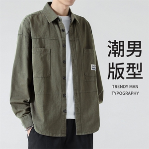 wassuphappy日系工装长袖衬衫男春秋季潮流休闲衬衣套装一套搭配,时尚穿搭高端女秋冬图片