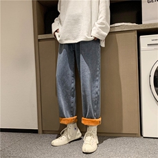 加绒加厚牛仔裤男冬季水洗青春流行直脚中腰宽松休闲裤，男装牛仔裤，星座410-7