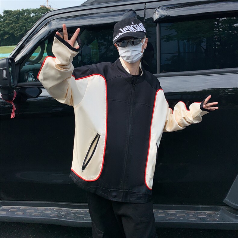 春秋美式复古外套赛车服情侣撞色机车服潮流宽松夹克JK00859-P68,男装夹克,星座308B-1