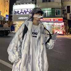 XZ213-MY35-P128控148港风大码扎染羊羔毛冬季宽松潮牌连帽棉衣，男装棉衣，星座213