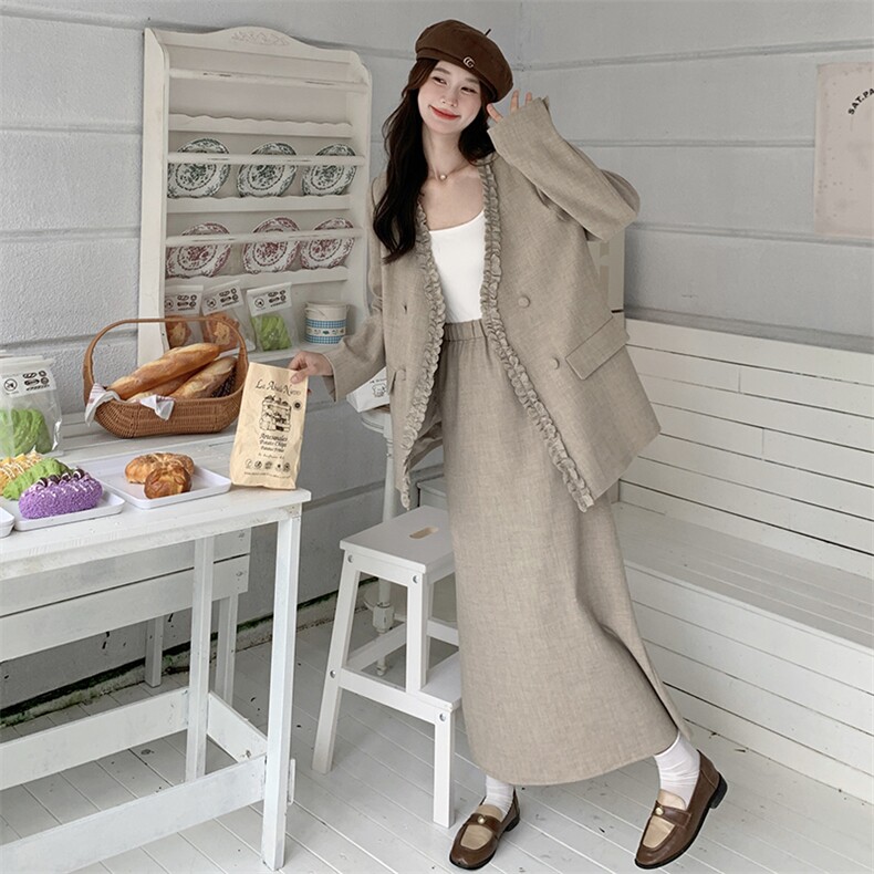 超火千金感穿搭V领小香风西装套装裙女春秋2025新款半身裙两件套，女装套装/套裙，2C255