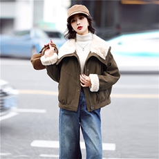 新标90白鸭绒羽绒短款外套女2025冬装韩版撞色拼接皮毛娃娃领，女装羽绒服，鑫源服饰