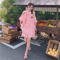 现货粉色露肩减龄套装2C052-T66-P115-K178，女装套装/套裙，2C052