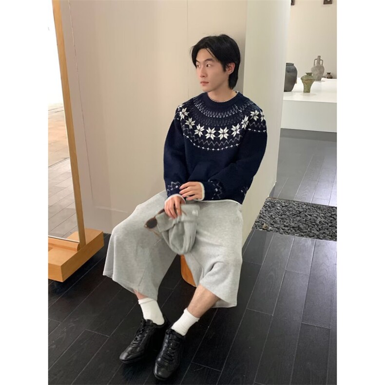 圆领毛衣针织衫男潮牌帅气秋冬季打底衫2025新款男士气质修身上衣,男装T恤,四季星座505