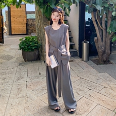 灰色盐系高级感套装女2025夏季新款时尚百搭背心显瘦阔腿裤两件套，女装套装/套裙，2C301