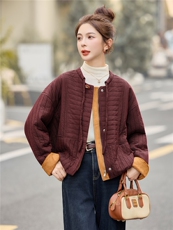 时尚圆领撞色短款棉服女2025冬新款休闲宽松保暖棉衣夹棉加厚外套，女装棉衣/棉服，余墨
