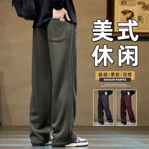 男士休闲裤2025新款宽松直筒针织运动卫裤潮牌美式长裤Z9860-P45图片
